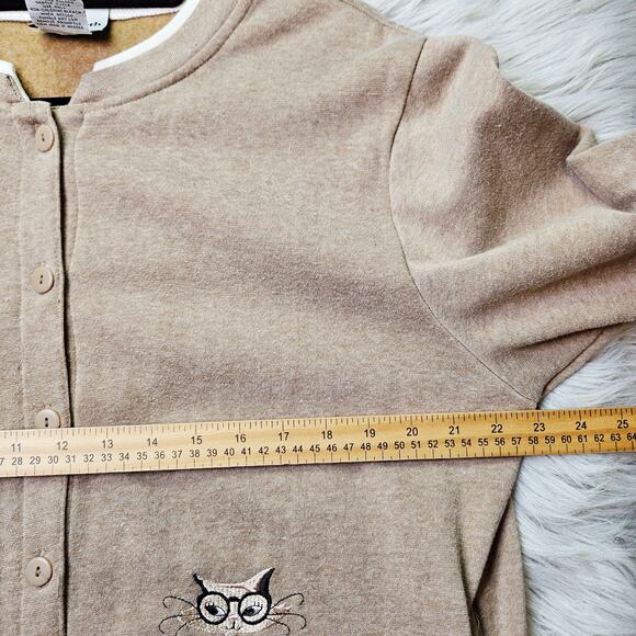 Vintage Bon Worth Cat Book Embroidered Cardigan Sweater Large Grandma Librarian - Picture 8 of 9